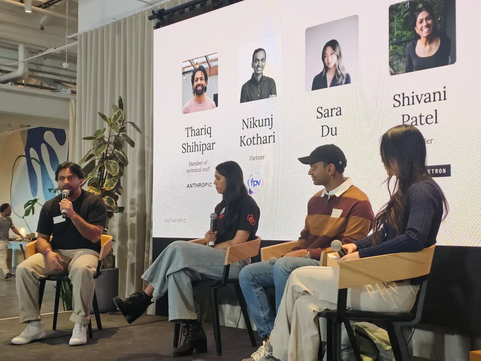 Thariq Shihipar from Anthropic speaking on a panel at Claude Code's 1st birthday party in San Francisco