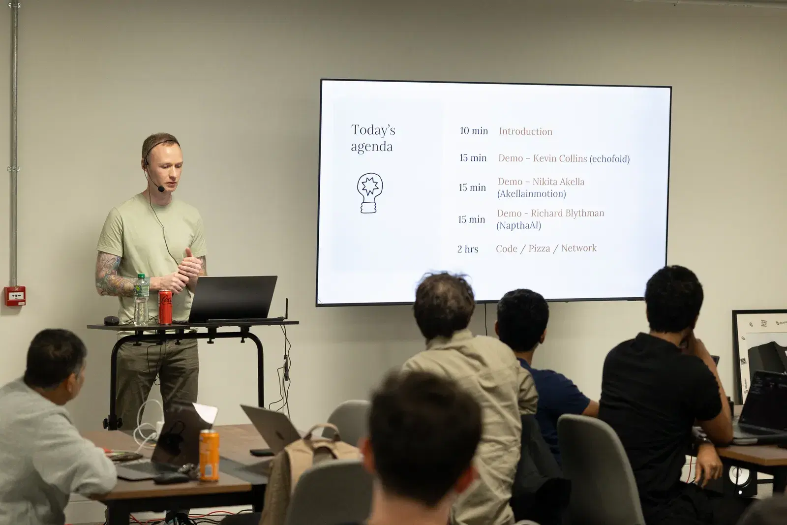 Kevin Collins presenting the agenda at Claude Code Community Event #2 Dublin