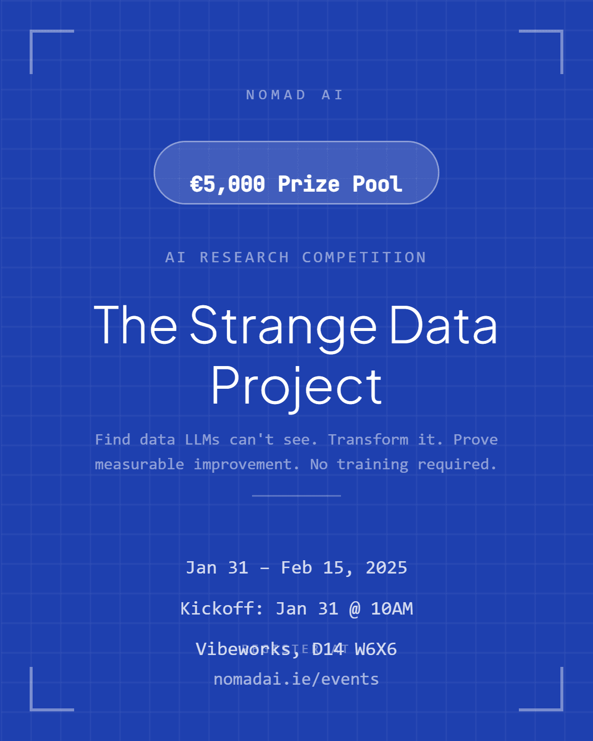 The Strange Data Project - Nomad AI Competition 2025 at Vibeworks Dublin - €5,000 Prize Pool - Jan 31 to Feb 15